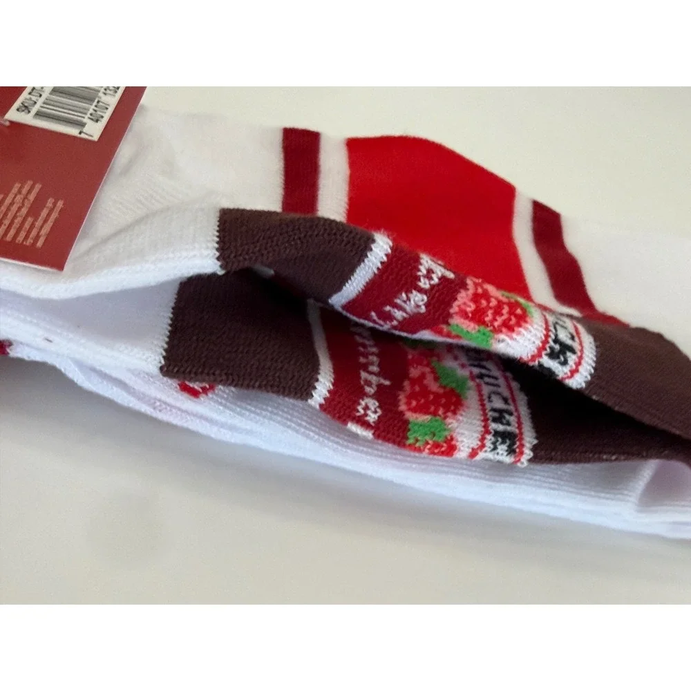 Smuckers Strawberry Jam Crew Socks Mens Shoe Size 6-12 White Red Odd Sox Novelty